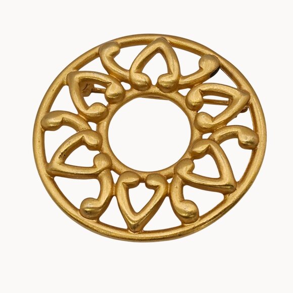 Anne Klein Brooch Gold Tone Round Filigree Mandela Regencycore Classy Pin - Picture 5 of 14